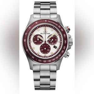 BNIB Glycine Men's Combat Chronograph 43mm Watch. Red/Creme Combo. Swiss Quartz